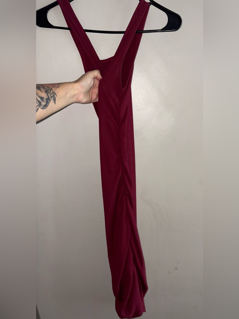 Women’s Asymmetric One-Shoulder Ribbed Dress in Burgundy - Picture 4 of 4